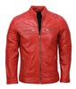 Genuine Motorcycle Biker Wear Men's Stylish Leather Red Lambskin Handmade Jacket