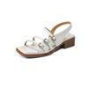 Summer Women Sandals Fashion Buckle Genuine Leather Low Heels Square Head Sandals Non Slip Low Heel Fashion Sandals Ladies Shoes