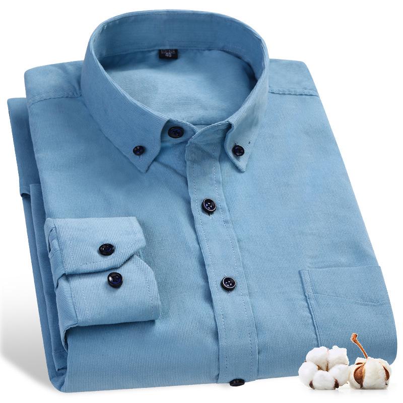 Corduroy Shirt Men Casual Shirts Soft Leisure Solid Color Fit Long Sleeved Man Shirt Oversized Clothes