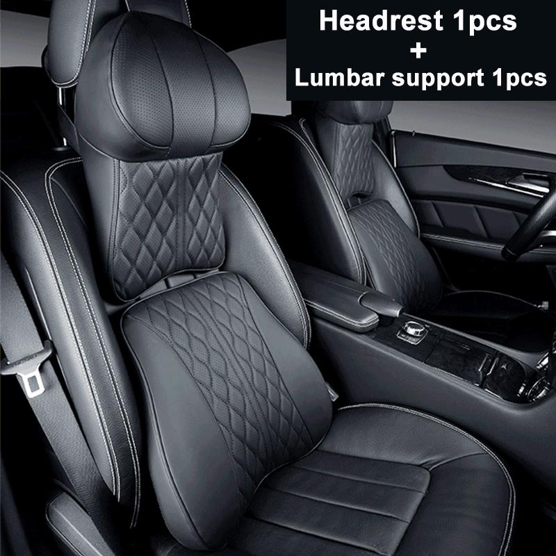Car Leather Headrest Lumbar Support Memory Foam Car Rest Neck Pillow Back Cushion Seat Waist Supports Car Interior Accessories