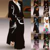 Women's Fashion Graphic Print Maxi Dresses V Neck Long Sleeve Loose Floor Length Dress Casual Long Dress with Pocket