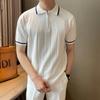 Men Summer Vintage Half Zipper Polo Collar Knitted T Shirt Simple Business Casual Short Sleeve Slim Pullover Tops