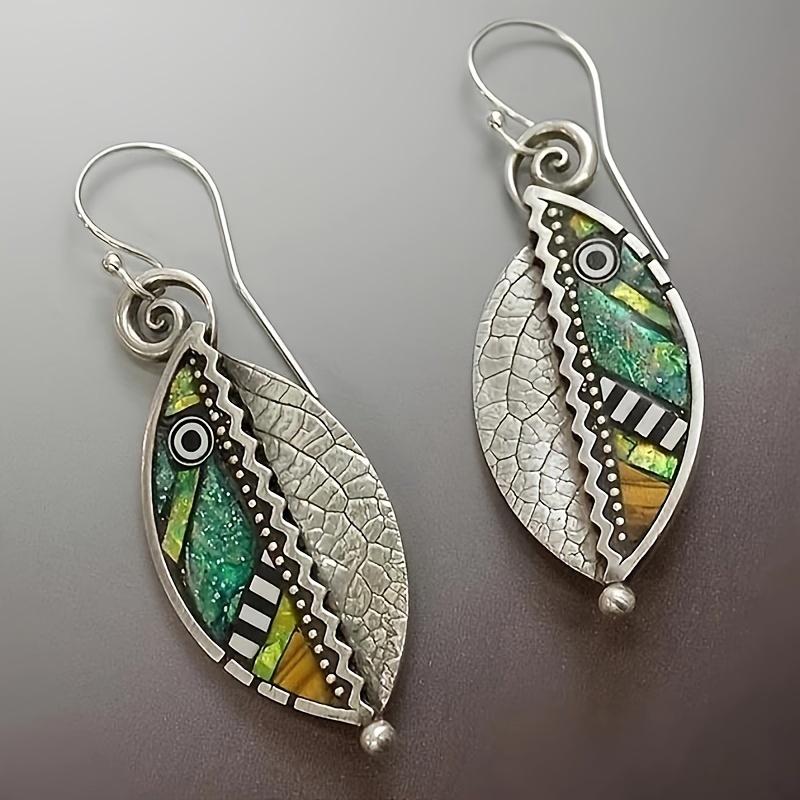 Abstract Leaf Shaped Dangle Earrings 925 Sterling Silver Zinc Alloy Ear Jewelry Boho Vintage Style For Women Earrings