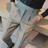 Men’s Autumn Trend British Style Slim Fit Nine-Point Suit Trousers – Solid Color Casual Pants