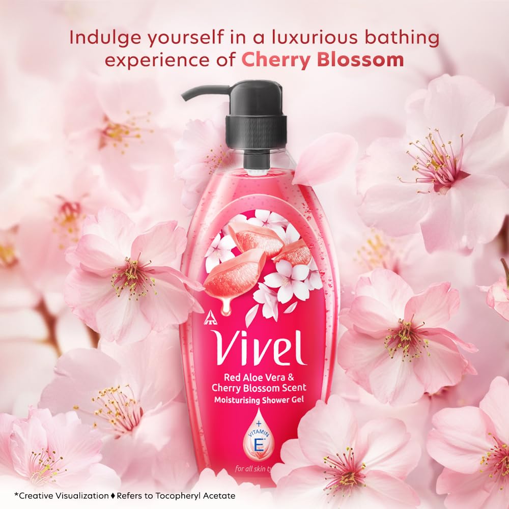 VIVEL Red Aloe Vera Cherry Blossom Shower Gel 895 Ml Moisturizing Body Wash For Women Men