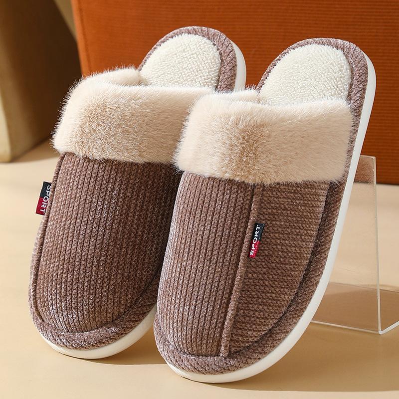 Fashion Cotton Slippers for Women 2025 New Autumn and Winter Indoor Home Warm Non Slip Silent Plush Couple Slippers for Pantuflas Mujer