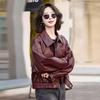 Popular Style Lapel Leather Jacket Women's Spring and Autumn New Design Sense Loose Versatile Temperament Locomotive Jacket