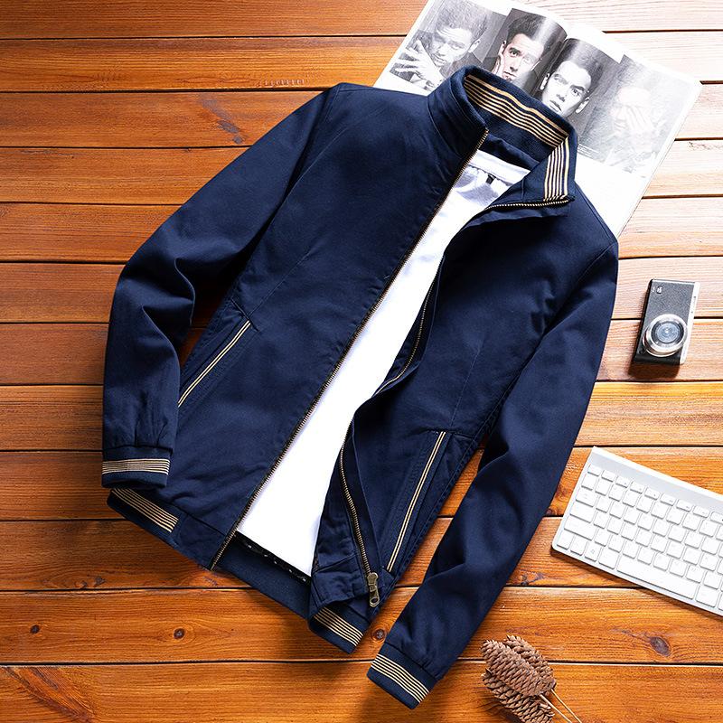 Spring Autumn Men Cotton Jacket Stand Collar Solid Male Fashion Casual Windbreaker Bomber Jacket Coat Outwear
