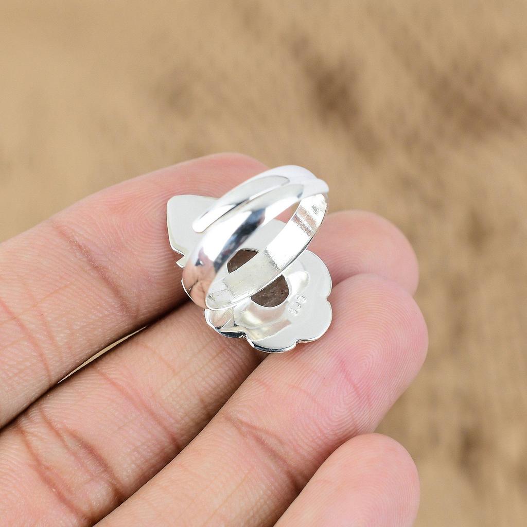 925 Silver Oval June Birth Natural Moonstone Statement Promise Artisan Boho Ring