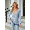 Women's Long Sleeve T-Shirt Fall/Winter Sweatshirt Women's Lace V-Neck Color-Blocked Split Hem Loose Top