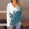Women's Fashion Casual V Neck Long Sleeve Printed T-Shirt Ladies Top