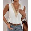 2024 New Sleeveless V-neck Lace Stitching Simple Summer Shirt For Women
