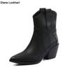 Pointed Toe Western Cowgirl Chelsea Ankle Boots Shoes Women Cossacks Cowboy Boats Wedges Femal Botas Mujer 33-45Black White