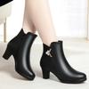 6cm Fashion Breathable Business Casual Med Block Heels Shoes Winter  Black Soft Leather Short Ankle Snow Boots for Work Mom