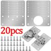 2/20PCS Stainless Steel Hinge Fixing Plate Kit Cabinet Door Hinge Repair Plate Bracket with Mounting Screw for Kitchen Furniture