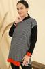 Houndstooth Patterned Plus Size Knitwear Tunic with Stripes On Sleeves and Hem