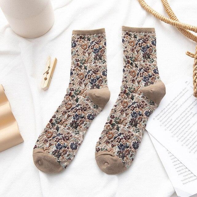Winter Warm Flower Vintage Socks Women Korean Ins Fashion Kawaii Harajuku Mori Girl Socks Skarpetki Kobieta Femme Chaussettes
