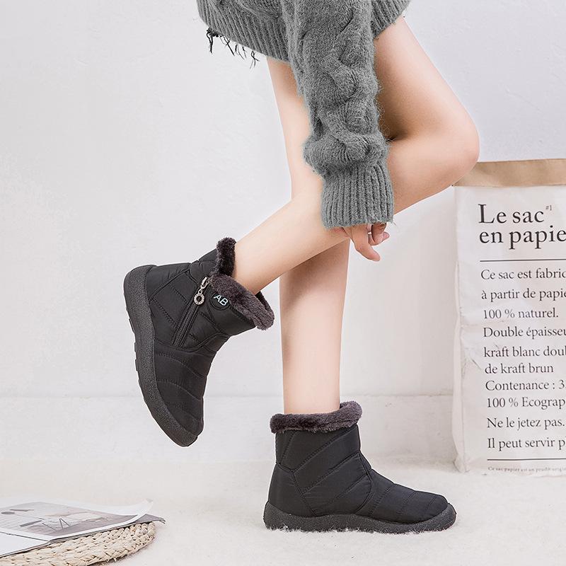 Winter Fasion Women Ankle Boots Lace-up Cotton Shoes Flat Snow Boots Plush Lined Warm Women's Boots Plus Size