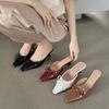 Pointed High-heeled Slippers Spring New with Skirts, Fitting Shoes Low-heeled Bow Bag Head Half Slippers