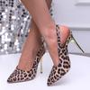 Sexy Leopard Print Stiletto Heel Pumps Women Fashion Point Toe Buckle Strap High Heels Club Party Shoes Woman Slingback Sandals