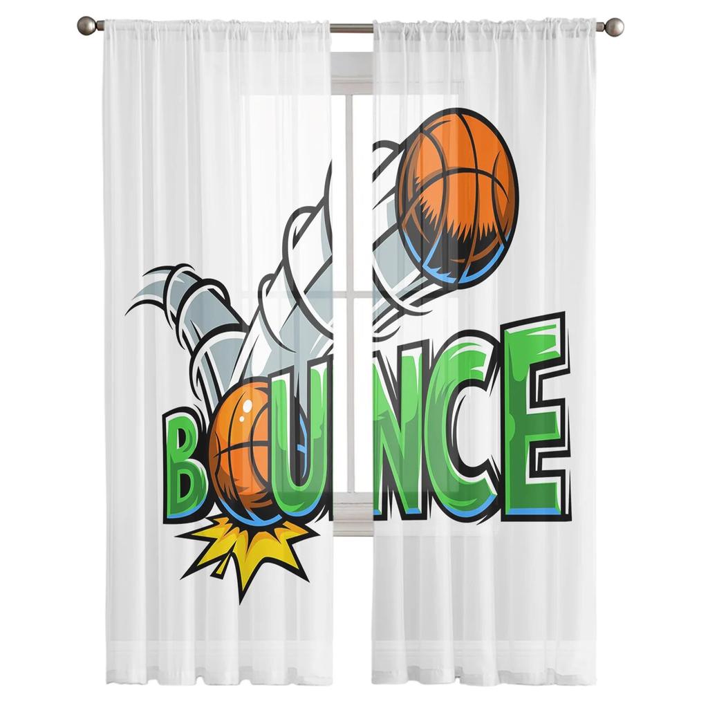 Comic Cartoon Basketball Sheer Curtain for Bedroom Tulle Voile Curtain for Kitchen Living Room Decor Window Treatment