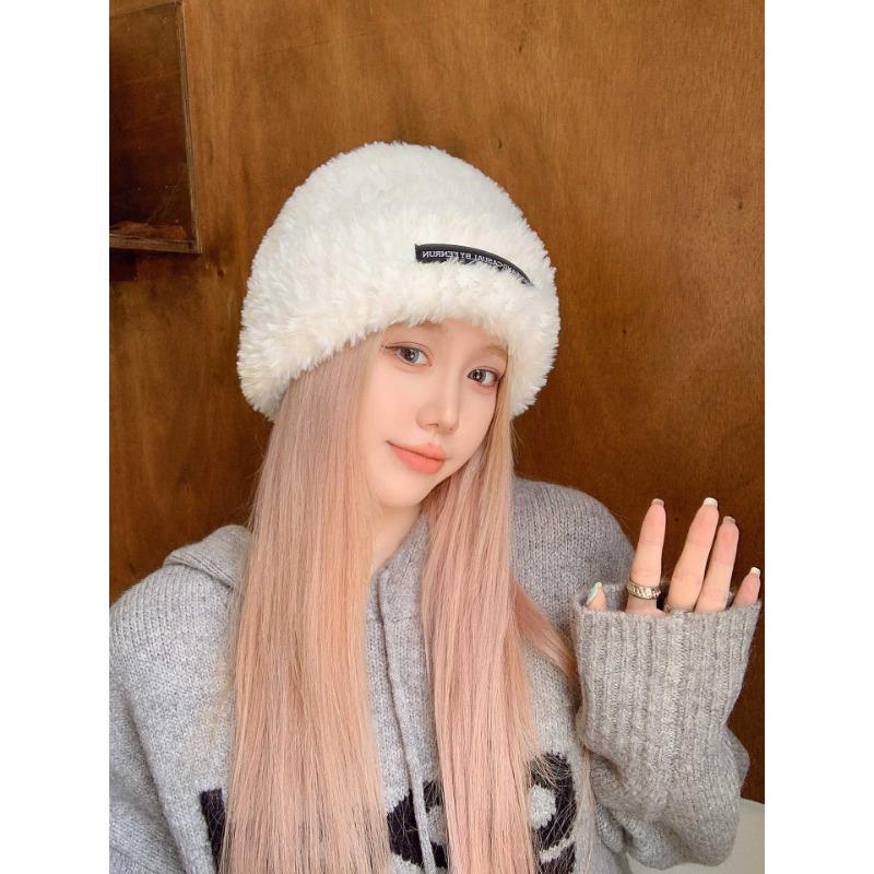 Plush Hat Autumn and Winter Women's Style Baotou Big Brim Small Fisherman Hat Big Head Circumference Woolen Hat Handicraft