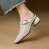 Fashion Summer Women Genuine Leather Shoes for Women Pointed Toe Hollow Out Women Sandals Cover Toe Chunky Heel Women's Mueller Slippers