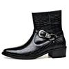Fashion Big Size Buckle Designer Leather Chelsea Boots Men Fashion Casual Black Autumn Witner Dress Shoes Man Stone Pattern Ankle Boots