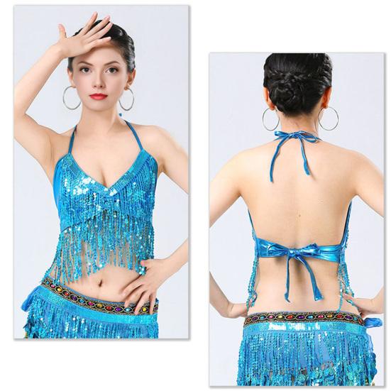 Women Sparkling Sequin Tops Belly Dance Fringe Costume Glitter Factor Party Sparkling Tops Festival Attire Carnival Outfit