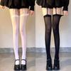 Women Sexy Suspender Thigh High Stockings Velvet Thin Black White Irregular Exposed Skin Lolita JK Japanese Knee High Socks