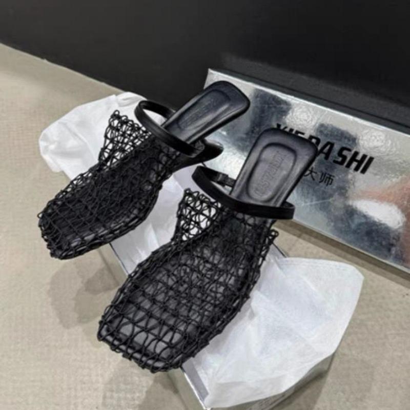 Fashion Women Slippers Fish Mesh Hollow Ballet Slippers Women Summer 2024 New Fashionable Heels Sandals Slides Women Zapatos De Mujer
