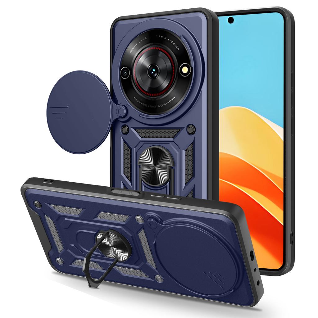 For ZTE Nubia Focus/Blade A75 5G Case with Slide Camera Lid PC+TPU Kickstand Phone Cover