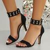 Fashion Large Size Women's Shoes Summer New Round Head Casual Breathable Open Toe Suede Zipper Stiletto Heels