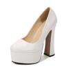 Women's Chunky High Heels Round Toe Pumps 14cm Heel 4cm Platform WZ