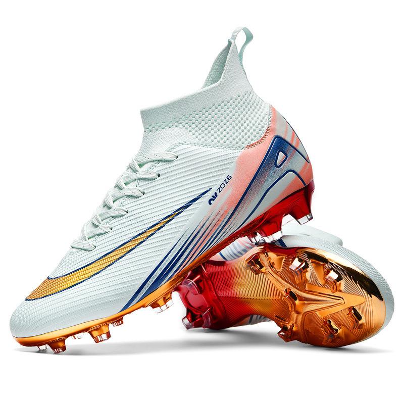 Ronaldo Gold-plated Seamless Fly-woven Football Shoes, Youth Spikes, Artificial Grass Game Training Shoes