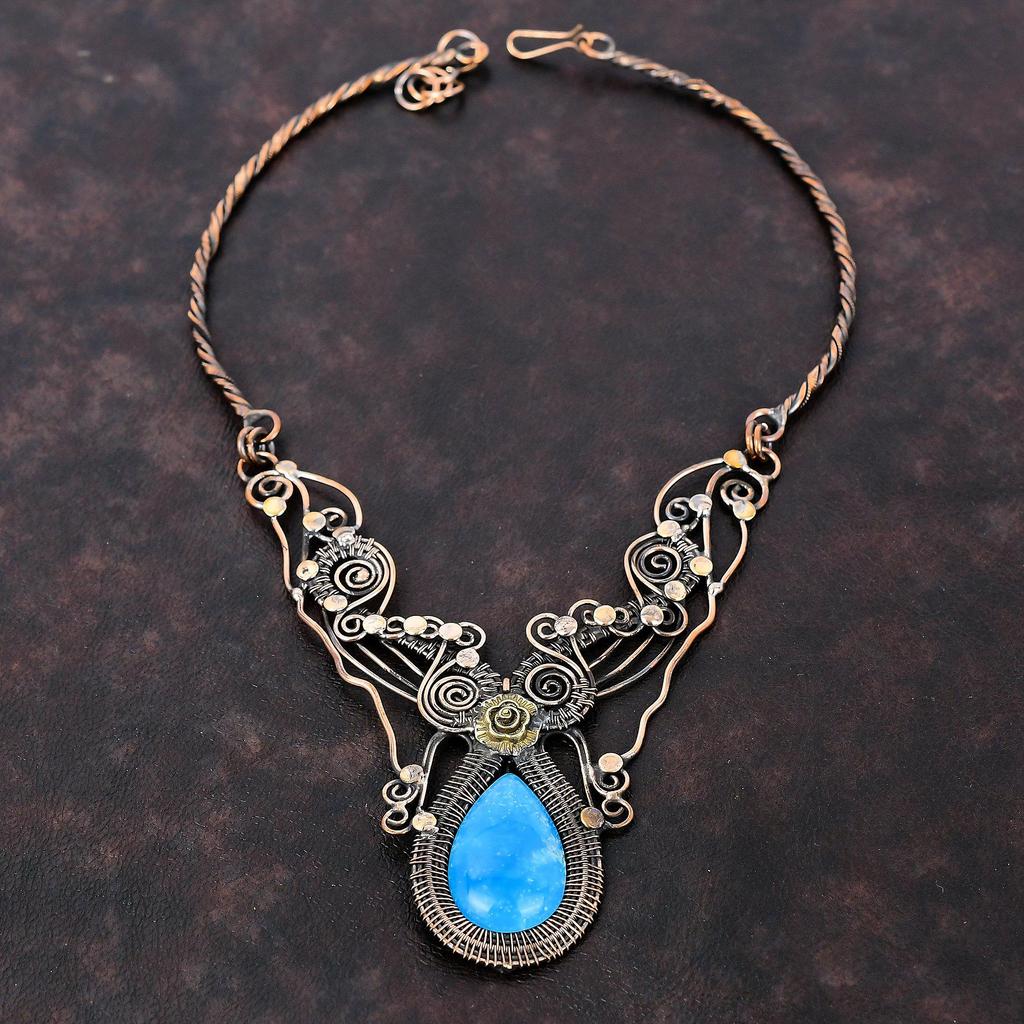 Smithsonite Necklace Copper Wire Wrapped Gemstone Necklace Handmade Necklace Copper Jewelry Adjustable Necklace For Gift Wire Wrap Jewelry