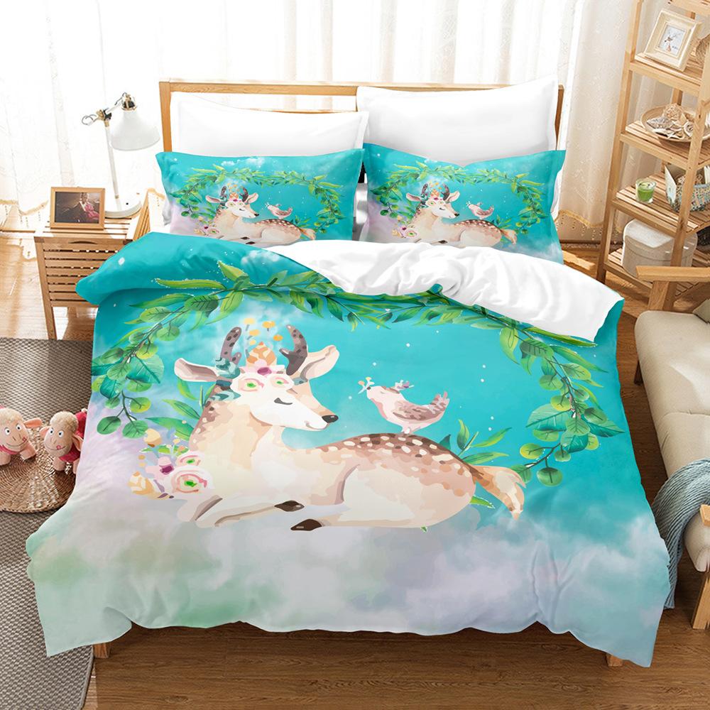 Fashion Home Bedding Quilt Cover Bedroom Home Quilt Cover Pillowcase 3D Printed Animal Quilt Cover Set Deer Motif Bedroom Bedding