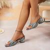 Fashion Square Headed High-heeled Slippers for Women 2025 New European and American Plus Size Zebra Print Thick Heel Sandals for Women