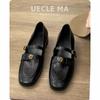 Leather Version~ Retro Mary Jane Shoes Women's Camellia Metal Buckle Loafer Small Leather Shoes Medium Heel Soft Sole French Single Shoes
