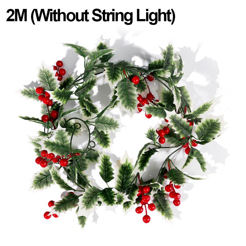 Artificial Poinsettia Garland Christmas Ornaments Flower String Light Holly Berry Green Leaf Vine for Xmas Tree Table Decoration