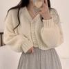 Sexy Sweet Short Knitted Cardigan Sweet Korean V Neck Lantern Sleeve Sweaters for Women Fall Wild Simple Cropped Pink Cardigan Coat