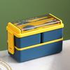 Lunch Box Compartment Design Easy Carrying Double Layer Microwave Safe Japanese Style Students Bento Box with Fork Spoon Daily Use