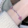 Fashion Exquisite Pink Crystal Flower Bracelets For Women Girls Sweet Sparkling Light Luxury Bracelet Party Jewelry Gift