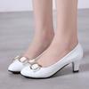 Women's Dress Shoes Patent Leather High Heel Shoes Medium Heel Office Women's Shoes Metal Bow Shoes