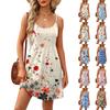 Fashion Women Summer Dress Vintage Floral Print Adjustable Spaghetti Straps Beach Vacation Casual Dress With Pockets