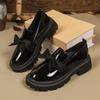 2025 Spring Bowknot Platform Loafers Women Black Faux Leather Slip On Flats Shoes Woman College Style Thick Sole Dress Shoes