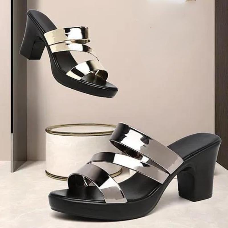 Fashion Akexiya 2024 Summer Sandálias De Salto Alto Thick Heel Non-slip Slippers Middle-aged Fashion Fish Mouth Sandals for Women Shoes