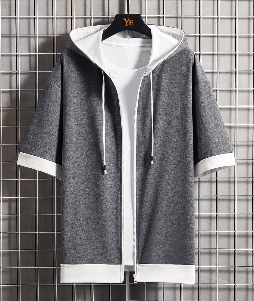 Летний короткий свободный большой на молнии многослойный [foveitaa] Мужская одежда, худи, футболка, рукав, рукав 5/8, посадка, стильный, размер, вверх, простой, модный,