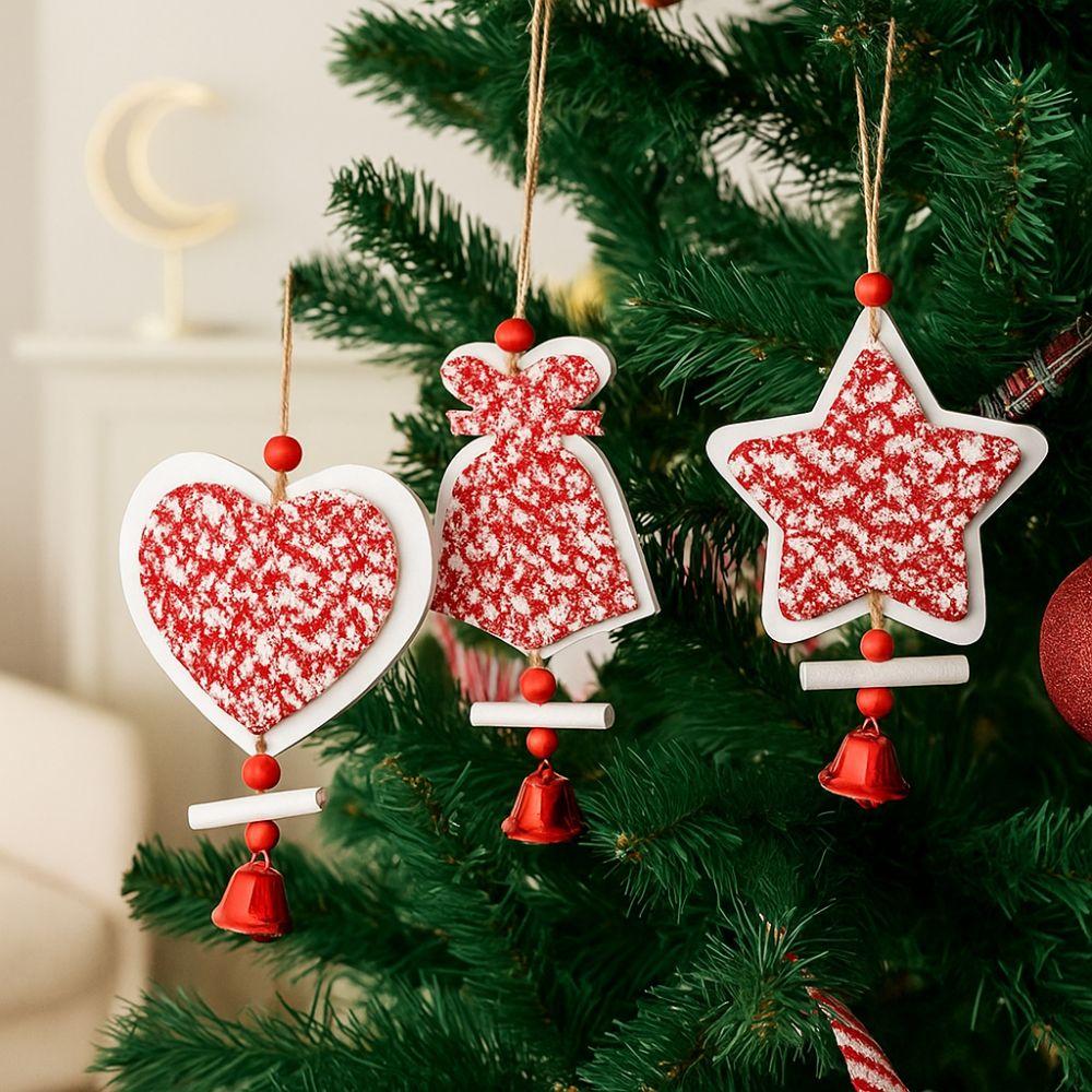 Decorative Christmas Bells Pendants Wood Star Car Ornament Outdoor Decor