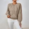 Women's Oversized Knit Sweater Cable Stitch Pullover Long Sleeve Casual Tops White Black Beige Brown Green